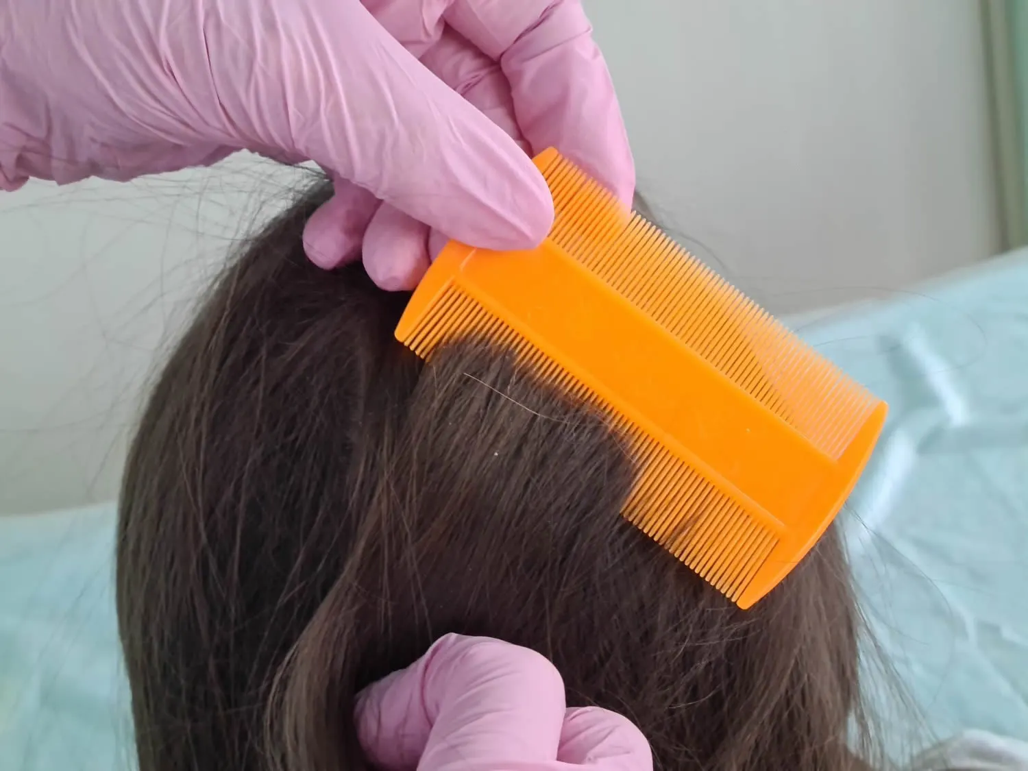 medical dermatology woman dermatologist uses lice comb little girl
